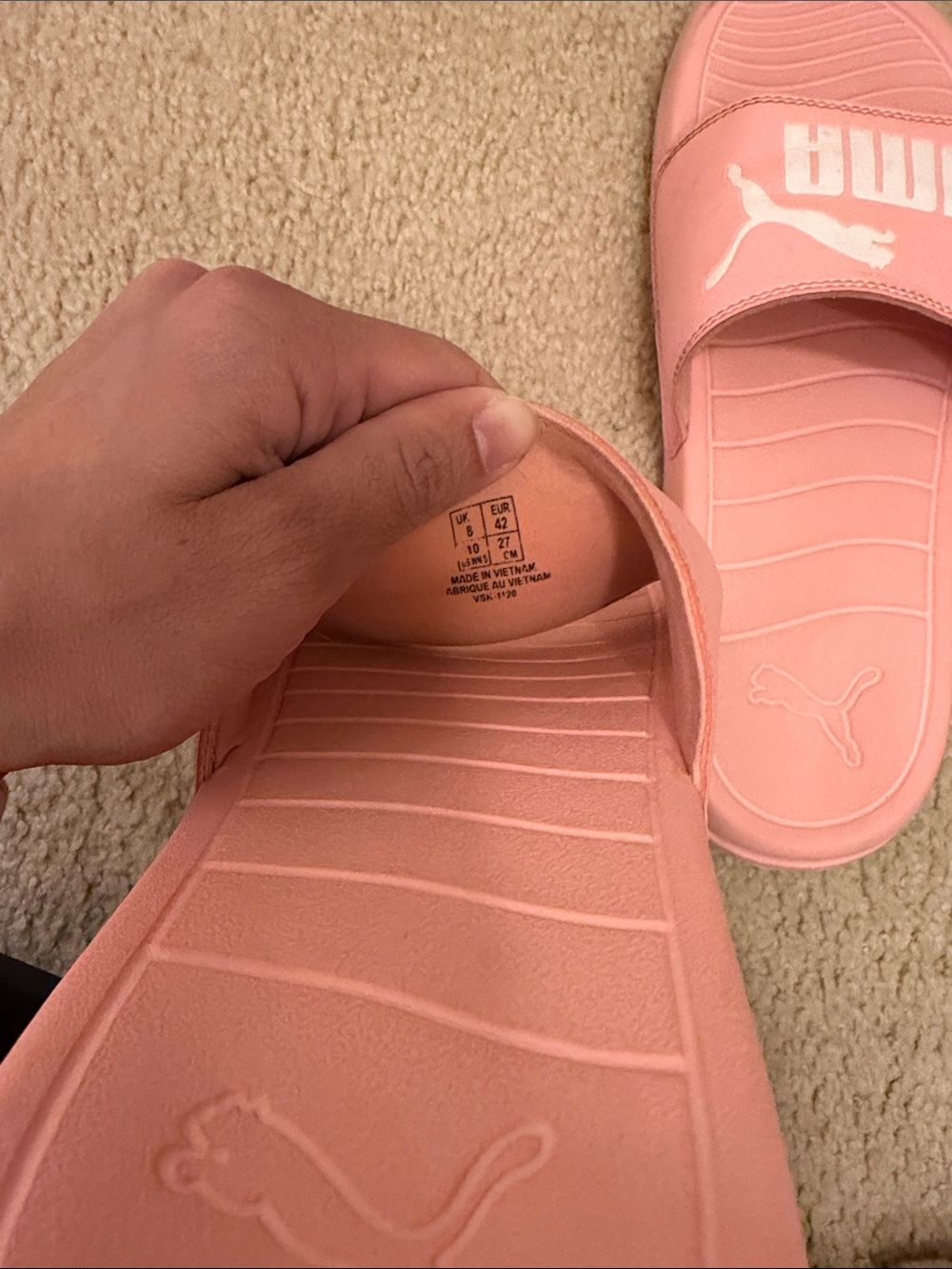 Puma Pink Slide Sandals with White Logo - Picture 3 of 4